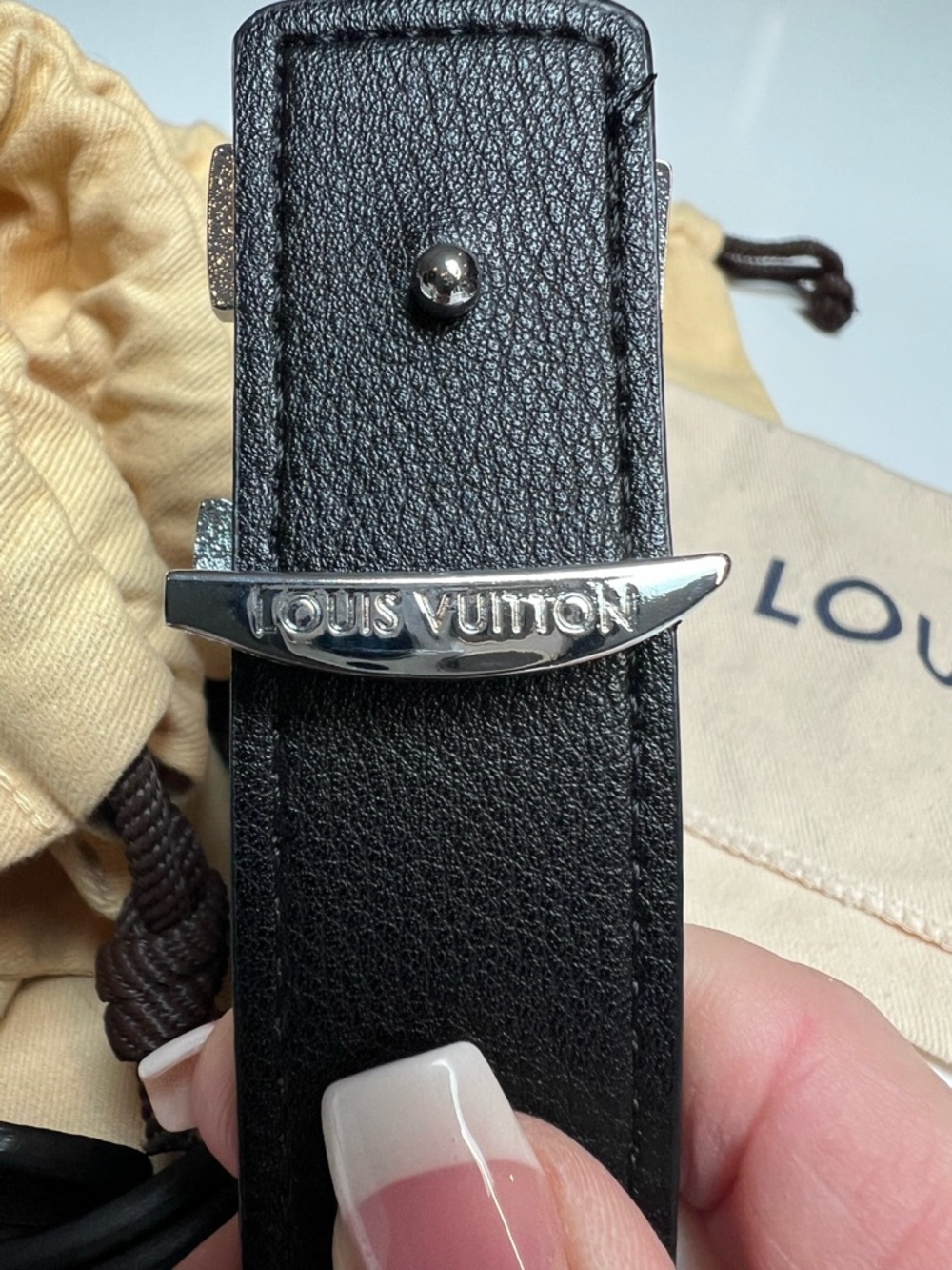 Louis Vuitton Black Leather Belt with Silver LV Initials Buckle - Picture 4 of 7